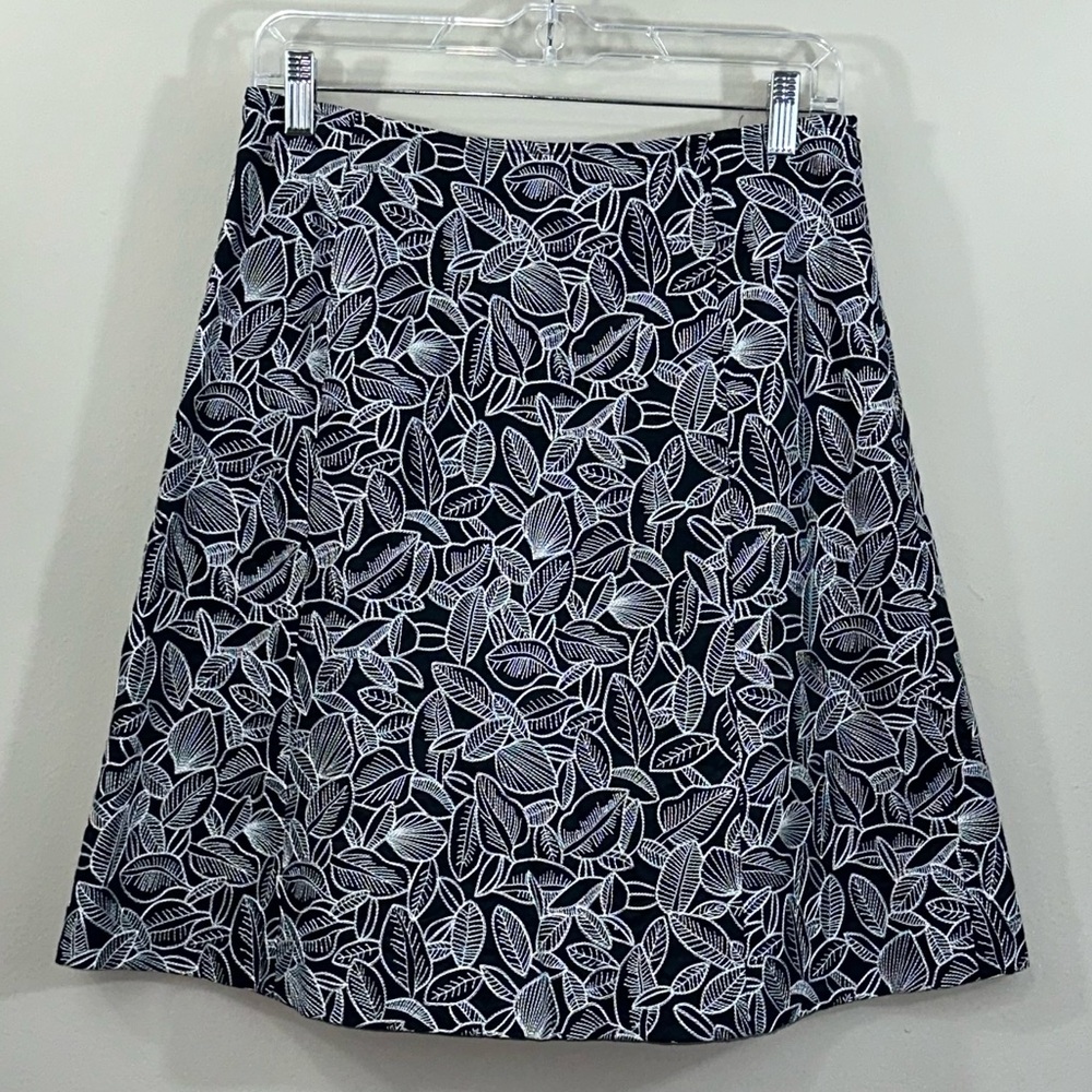 Talbots Navy and White Leaf A-Line Skirt
